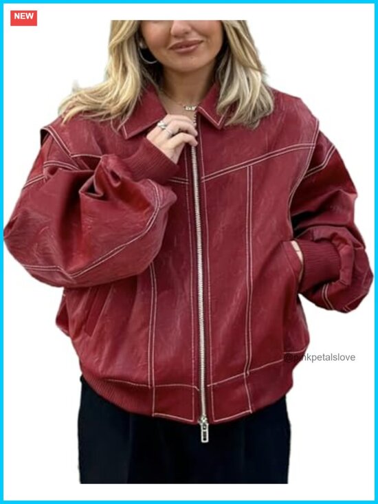 Jackets & Blazers - Faux Leather Jacket Women Zip Up Motorcycle Biker Coat Oversized Streetwear Y2k